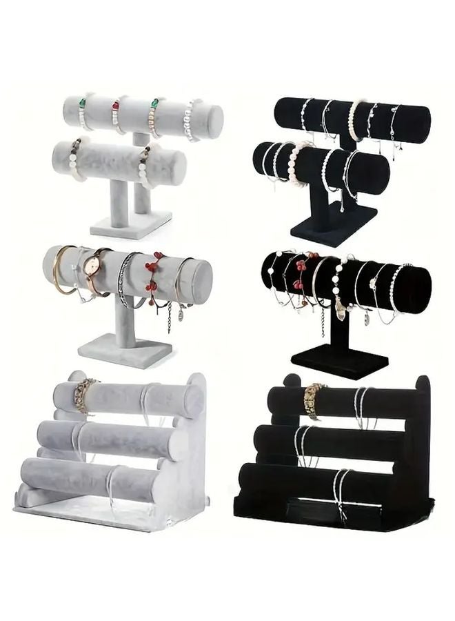 Black Single Layer Velvet Jewelry Display Stand Bracelet Watch Holder Marble Base - Image 1